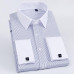 Mens Long Sleeves Shirts French Cuff Slim Striped Dress Formal Cufflinks Shirts