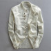 Mens Cotton Linen Shirt Long Sleeve Mandarin Collar Business Dress Shirts TS187