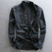 Mens Cotton Linen Shirt Long Sleeve Mandarin Collar Business Dress Shirts TS187