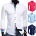 Mens Italian Design Shirt Casual Formal Classic Collar Slim Fit White Blue Pink