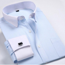 Mens Long Sleeves Shirts Dress Slim Fit French Cuff Formal With Cufflinks Shirts