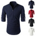 Mens Long Sleeve T-Shirts Casual Slim Fit Stand Collar Shirts Zip Up Blouse Tops