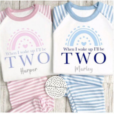 personalised when i wake up i will be two girl boy rainbow pyjamas birthday pjs