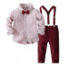 Toddler Boys Gentleman Suit Evenings Formal Outfit Long Sleeve Shirt With Bow