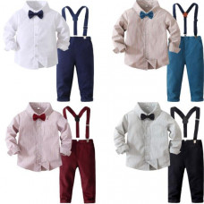 Toddler Boys Shirt With Bow Special Long Pants Set Elastic Waistm Evenings