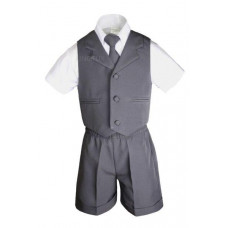 Boys Infant Toddler Formal Eton Dark Gray Vest Set Shorts Suit S M L XL 2T 3T 4T