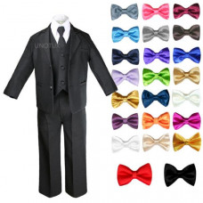 6pc Baby Toddler Formal Wedding Black  Boys Suits Choose an extra Bow Tie S-8