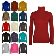 Ladies Womens Polo Neck Roll Neck Turtle Neck Plain Jumper Top Long Sleeve 8-26