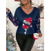 plus size Christmas Hat & Wine Glasses Print Drop Shoulder Top